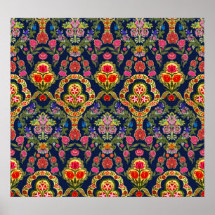 Poster Floral moghole ethnique : Motif bleu sans voile