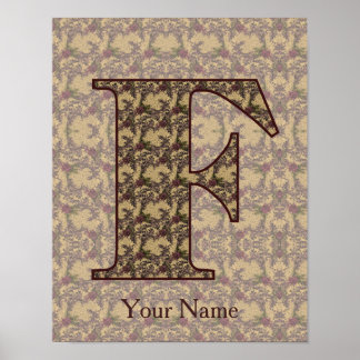 Poster Floral Monogram Initial F Personalized