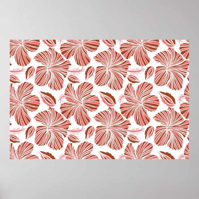 Poster Floral naturel tropical hawaïen aux couleurs marro (Devant)