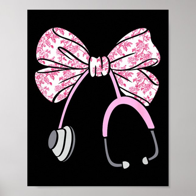 Poster Floral Nk Coquette Bow Rn Nurse Stethoscope Nursin (Devant)