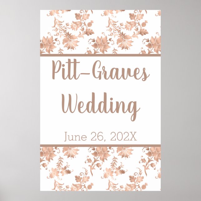 Poster Floral or rose sur Mariage blanc (Devant)
