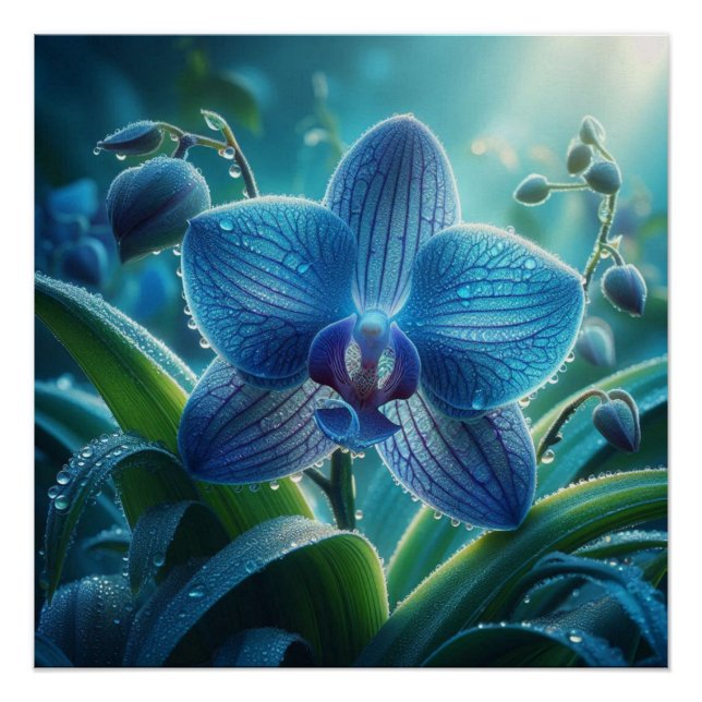 Poster Floral orchidée bleue (Devant)