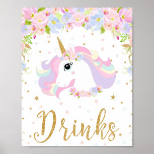Poster Floral Pastel Unicorn Boissons Signale Décor Table