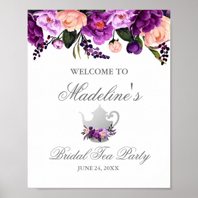 Poster Floral Purple Fête des mariées Tea Party Bienvenue (Devant)