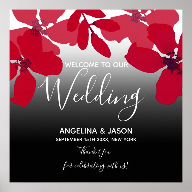 Poster Floral Red Welcome Mariage (Devant)
