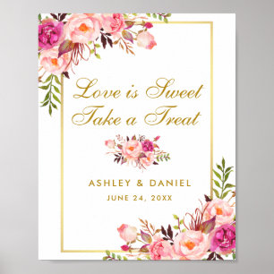 Poster Floral Rose Blush Gold Mariage Treat