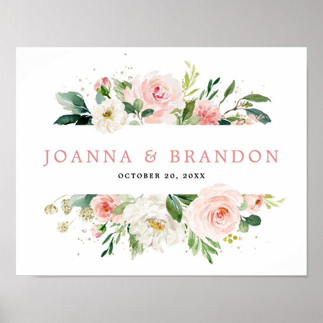 Poster Floral rose pâle Mariage botanique moderne Bienven (Devant)