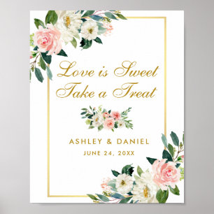 Poster Floral rose pâle Mariage Gold Treat