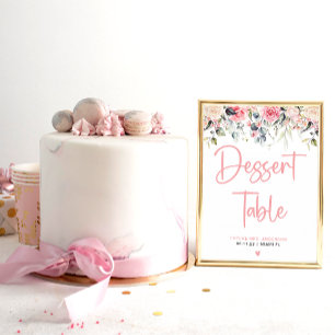 Poster Floral rose   Panneau de dessert nuptial à l’aquar