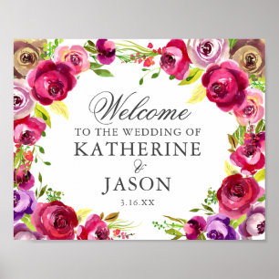 Poster Floral rose vif Mariage Fuchsia