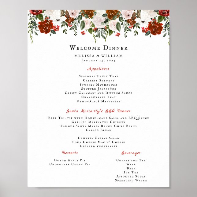 Poster Floral rustique | Menu Boho Botanical Mariage (Devant)