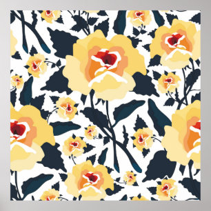 Poster Floral sans couture motif avec roses. texti sans c