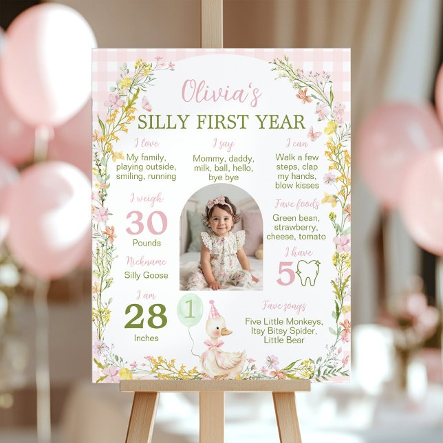 Poster Floral Silly Goose First Year Photo Milestone (Créateur téléchargé)