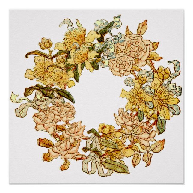 Poster Floral Spring Fleur de couronne rose Fleurs Art (Devant)