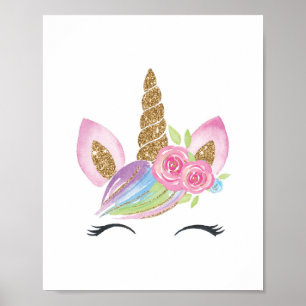 Poster Floral Unicorn Aquarelle Nursery Décor Mur Girl