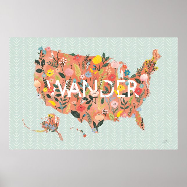 Poster Floral USA Map - Jardin sauvage (Devant)