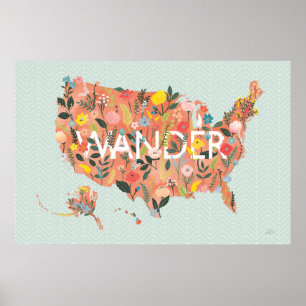 Poster Floral USA Map - Wild Garden