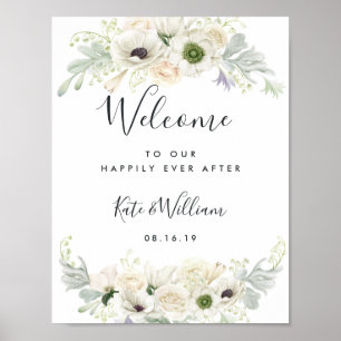 Poster Floral Vintage Blanc