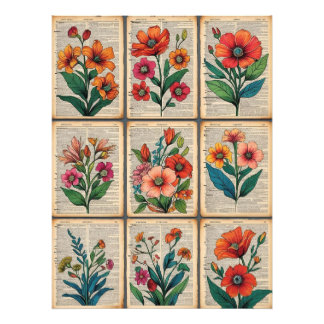 Poster Floral Vintage Livre du dictionnaire d'âge 