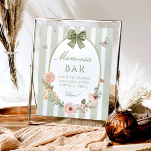 Poster Floral Vintage Sage Green Baby shower Mom-osa Bar