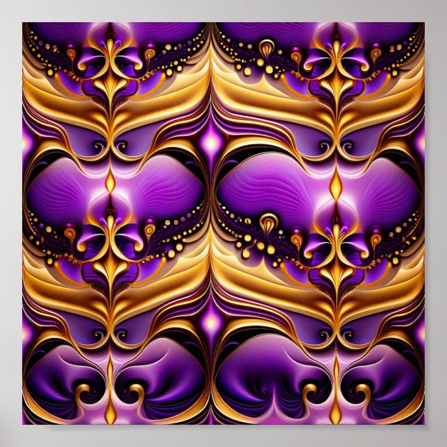 Poster Floral violet et or Motif sans joint (Devant)