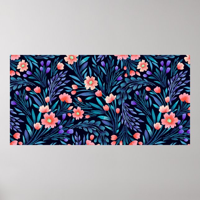 Poster Floral watercolor seamless. (Devant)