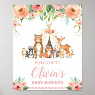 Poster Floral Woodland Baby shower Anniversaire Bienvenue