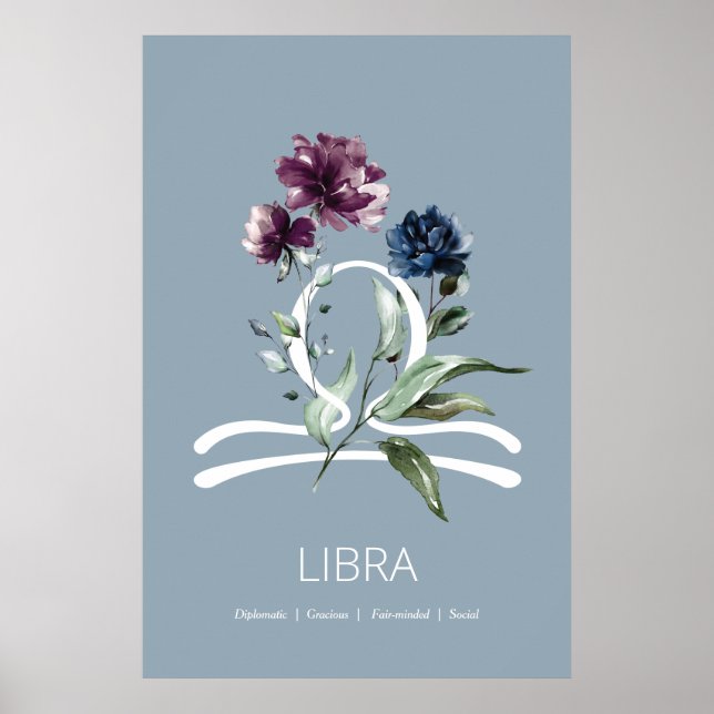 Poster Floral Zodiac Star Sign Libra (Devant)