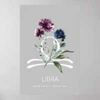 Poster Floral Zodiac Star Sign Libra