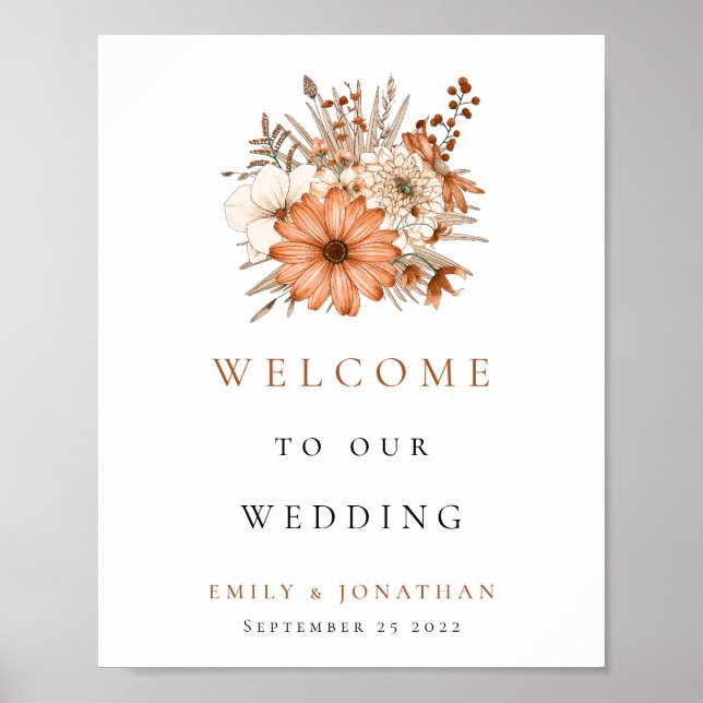 Poster Florales d'automne Bienvenue au Mariage (Devant)