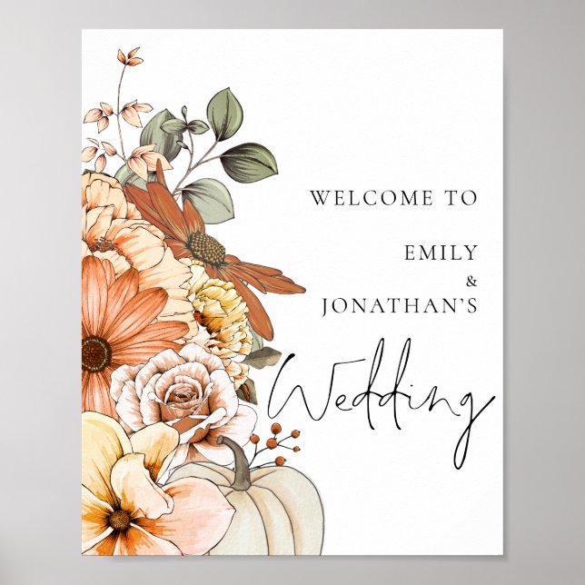 Poster Florales d'automne modernes Bienvenue au Mariage (Devant)