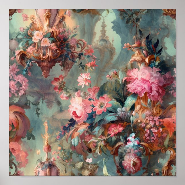 Poster Florales de l'époque rococo (Devant)