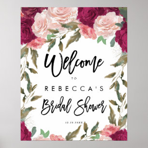 Poster florales roses bordeaux douche nuptiale signe de b