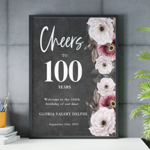 Poster Flore blanche salue le 100e anniversaire Bienvenue
