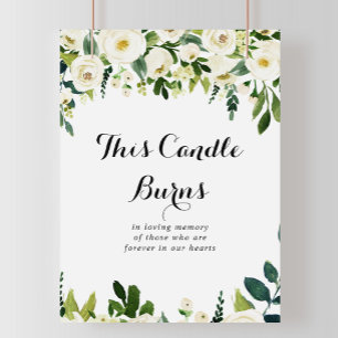 Poster Flore blanche verte Cette bougie brûle le signe