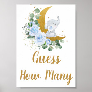 Poster Flore Bleu Vert Eléphant Devine Combien de signes