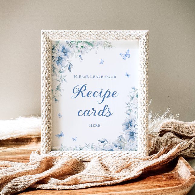 Poster Flore Bleue et Blanche Laissez votre carte de rece (Créateur téléchargé)