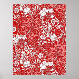 Poster Flore d'algues Art nouveau, corail rouge et blanc