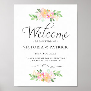 Poster Flore d'aquarelle Dainty Bienvenue à notre Mariage