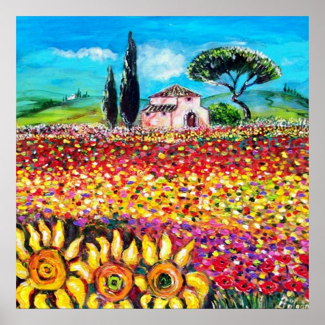 Poster FLORE EN TOSCANE/ Champs, Pépites et tournesols (Devant)