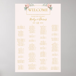 Poster Flore floue   Carte de siège alphabétique Pastel