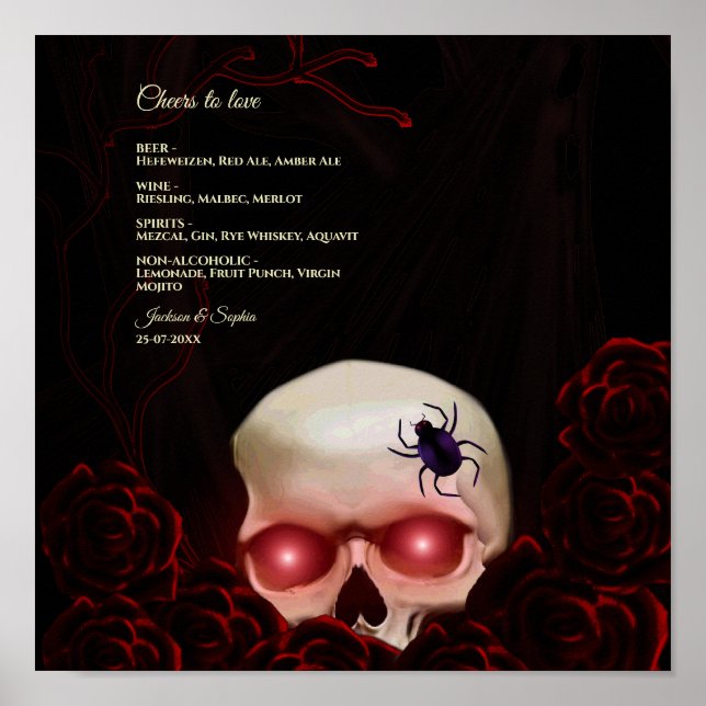 Poster Flore moody gothique crâne floral boissons panneau (Devant)