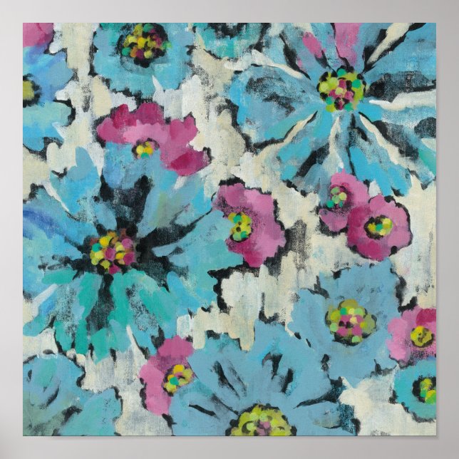 Poster Flore rose et bleu (Devant)