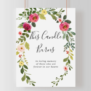 Poster Flore rose verdoyante Cette bougie brûle le signe