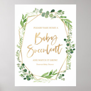 Poster Flore vert bébé Baby shower succulent signe