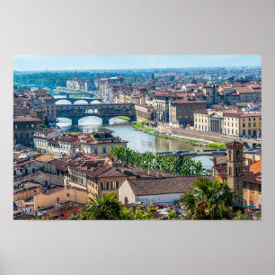 Poster Florence cityscape - Ponte Vecchio over Arno river