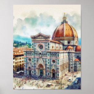 Poster Florence Duomo Italie Aquarelle Art