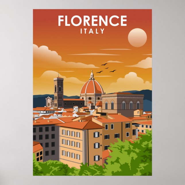 Poster Florence Italy European City Travel Illustration (Devant)