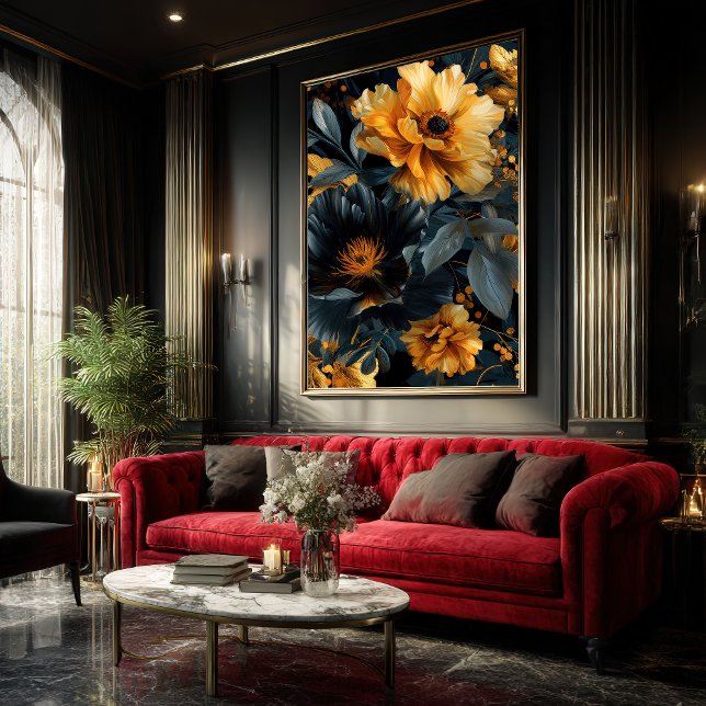 Poster Flores d'aquarelle à franges dorées (Créateur téléchargé)