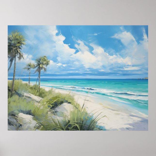 Poster Florida Beach Scene. Eaux cristallines bleues. (Devant)